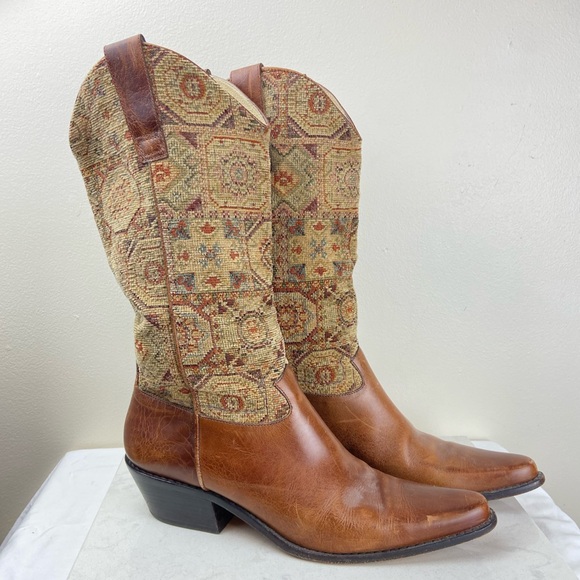J.Jill Vintage Tapestry Leather Western Boots Pointed Toe Made in Brazil 9 - Picture 3 of 15